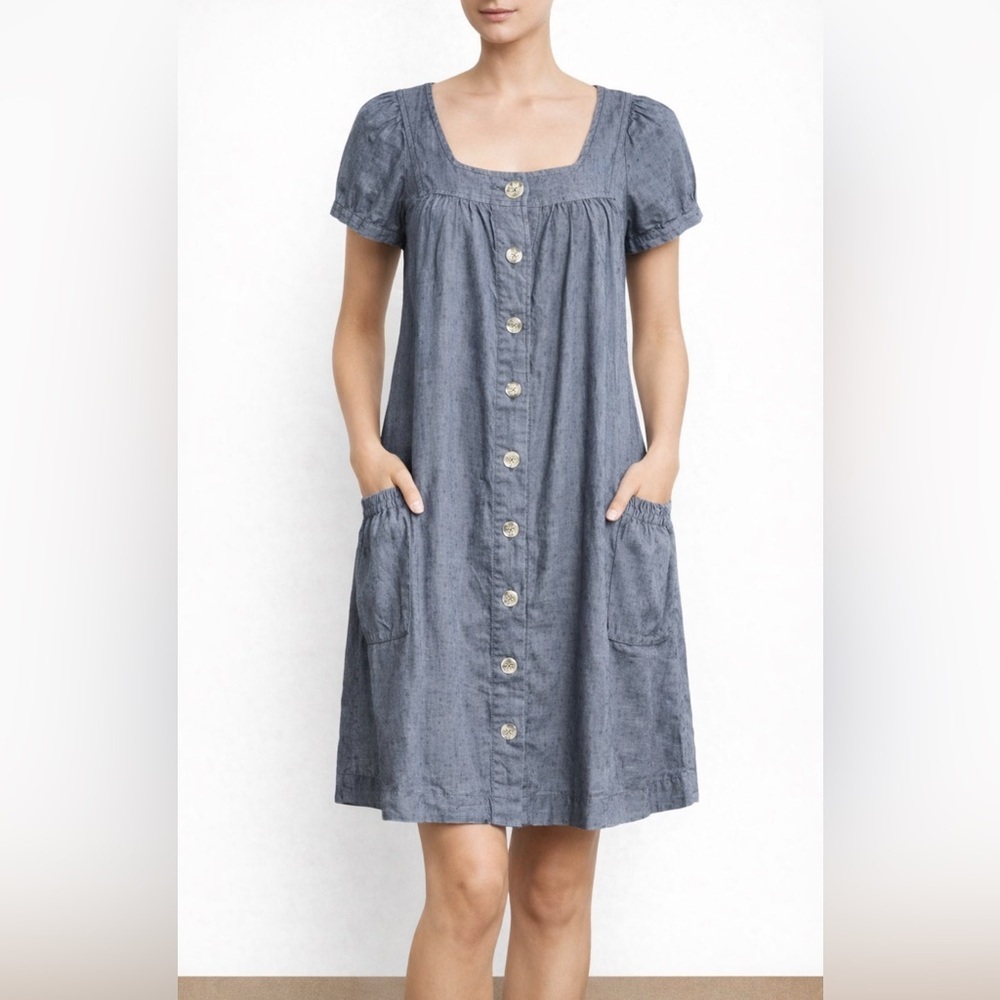 Anna Studio Lightweight Denim Button-Front Dress. Size-Small(36). Cottage Core